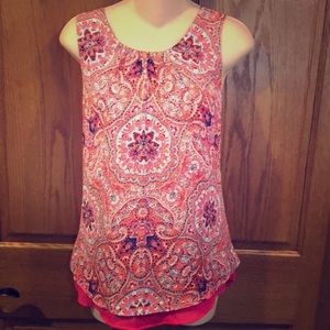 Rose & Olive Coral/Pink Print Blouse, M